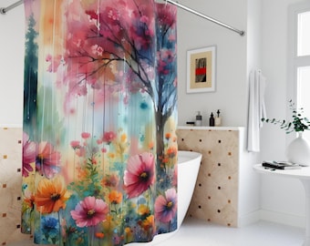 Floral Serenity Shower Curtain, Colorful Bathroom Decor, Nature-Inspired Gift, Vibrant Art for Home, Spring Vibe, Boho Style