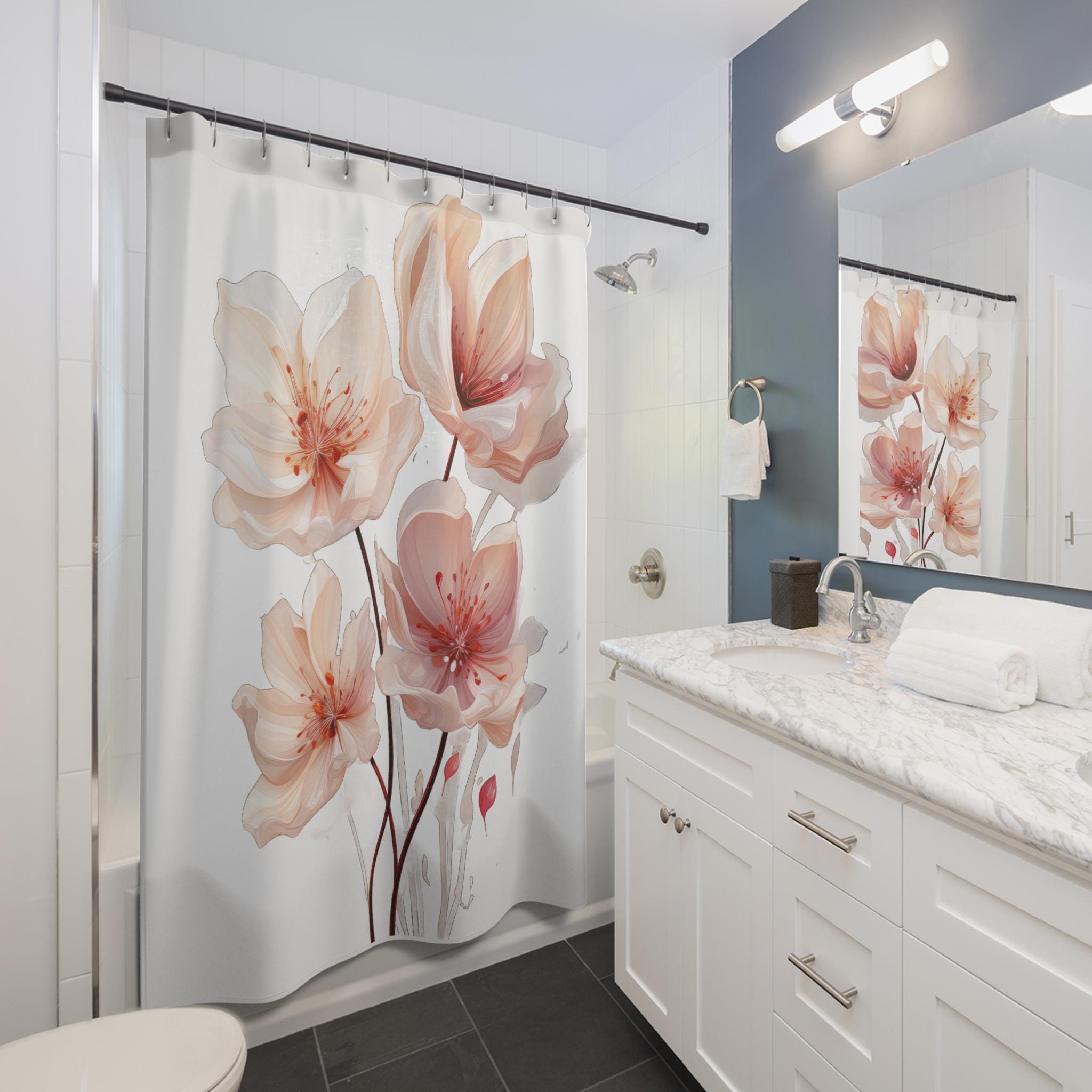 Pink Watercolor Flowers Shower Curtains. Bathroom Accessories, Bathroom