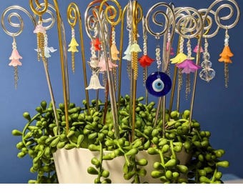 Fairy garden wands, plant pot decorations, miniature gardens garden stakes, plant pots stakes, evil eye stakes.