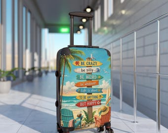 Beach Signpost Quote Suitcase | Tropical Ocean Travel Luggage