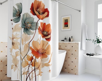 Floral Earth Tones Polyester Shower Curtain, Boho Bathroom Decor