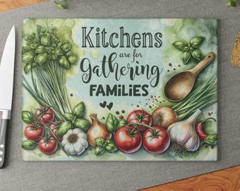 キッチンは家族が集まる場所 ガラス製カッティングボード | ハーブ＆野菜のキッチンデコレーション