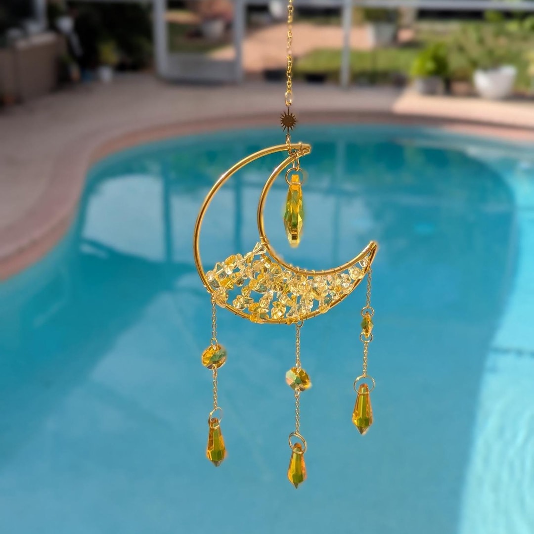 Half Moon Crystal Suncatcher 18” Window Prism Rainbow Maker Hanging ...