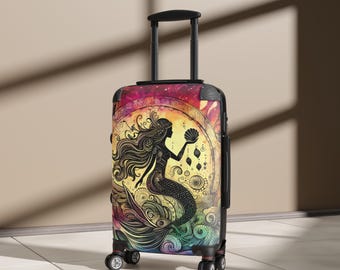 Maleta con silueta de sirena / Maleta de viaje con conchas marinas coloridas