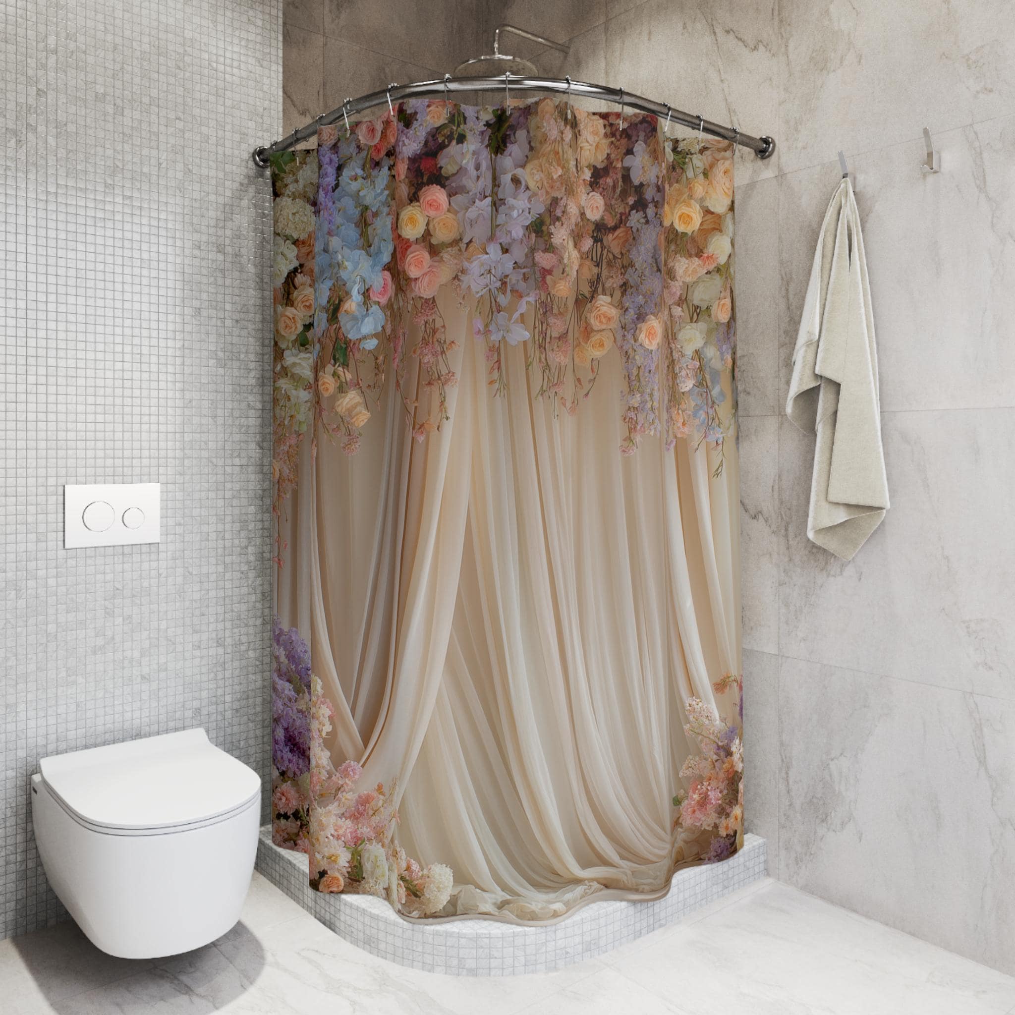 Shower Curtain, Polyester With Printed Image of a Romantic Draped
