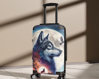 Mystic Wolf Moon Suitcase | Howling Wolf Luggage with Full Moon Artwork