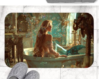 Mermaid Dreams Badematte - passender Duschvorhang verfügbar, Ocean Vibe, Badezimmerdekor, nautisches Zuhause, Geschenkidee, luxuriöses Baden