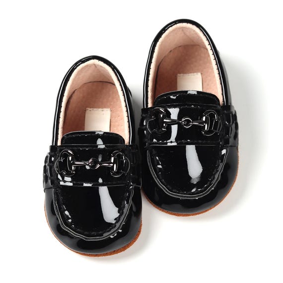 Baby toddler boys Black patent leather loafers baby boys Black dress shoes baby boy first 1st birthday shoes baby boy moccasins