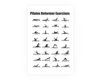 Large Pilates Reformer Fitness Poster Black and White, Workout Chart, Gym Wall Art, Exercise Guide, Home Gym Decor, Fitness Planner