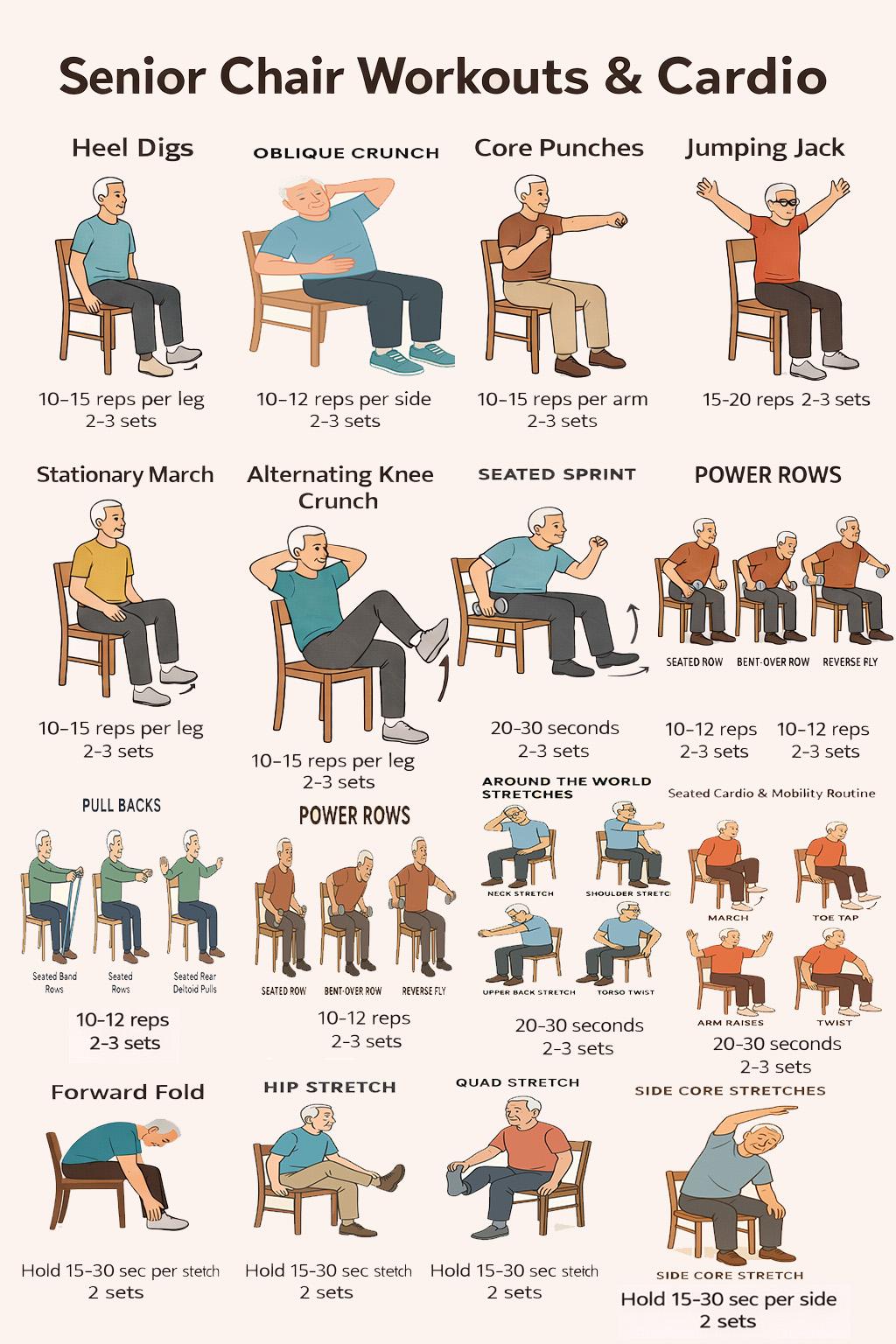 Senior Chair Workouts Printable | Elderly Exercise Chart | Seated ...