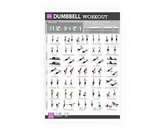 Póster grande de entrenamiento con mancuernas, guía de ejercicios de fitness, arte mural para gimnasio en casa