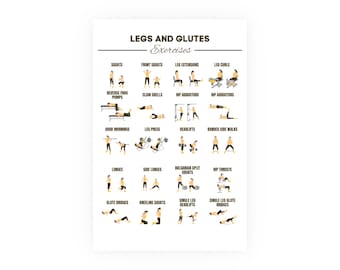 Legs and Glutes Workout Poster, Home Gym Exercise Guide