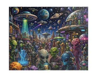 Alien Market Scene Puzzle | Sci-Fi Space Festival Jigsaw