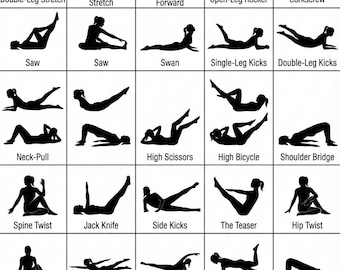 Classical Pilates Mat Exercises Poster, Home Workout Chart (Digital Download)
