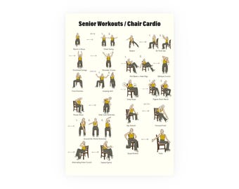 Chair Cardio Workout Poster, Senior Fitness, Home Gym Art