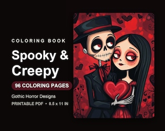 Spooky and Creepy Coloring Book for Adults, 96 Gothic Horror Coloring Pages, Printed Paperback Book