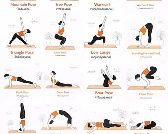 Classical Yoga Poses Poster, Home/Yoga Studio Workout Chart (Digital Download)