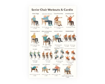 Large Men's Senior Workouts / Chair Cardio Fitness Poster, Workout Chart, Gym Wall Art, Exercise Guide, Home Gym Decor, Fitness Planner
