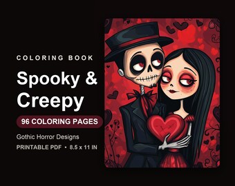 Spooky and Creepy Coloring Book for Adults, 96 Gothic Horror Coloring Pages, Printable PDF Digital Download