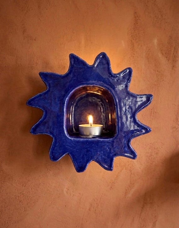 Ceramic Candle Holder | Tea Light Luminary | Wall Sconce | Ambient Lantern