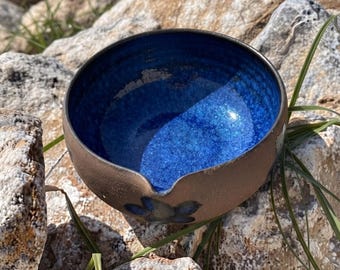 Matcha Chawan | Handmade Ceramic Bowl with Spout | Homeware | Glossy Deep Blue Glaze