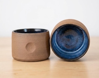 Handmade Ceramic Pinch Tumbler Set | Raw Clay Stoneware Espresso Cups | Deep Cobalt Blue Glaze Ceramic Teacups | Modern Wabi Sabi Mugs