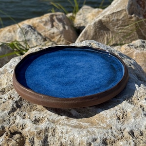 Handmade Ceramic Dessert Plate, Small Blue Glazed Side Plate, Rustic Clay Appetizer Dish, Wabi Sabi Tapas Plate, Studio Pottery