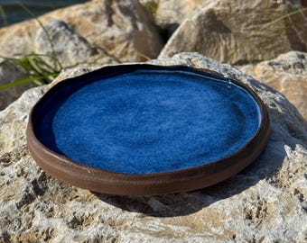Handmade Ceramic Dessert Plate, Small Blue Glazed Side Plate, Rustic Clay Appetizer Dish, Wabi Sabi Tapas Plate, Studio Pottery