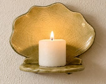 Handmade Ceramic Seashell Wall Sconce, Shell Candle Holder, Coastal Wall Decor
