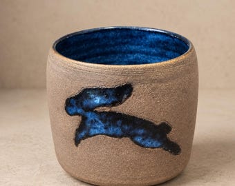 Handmade Ceramic Tumbler, Cobalt Blue Pottery Cup, 8-9 oz Stoneware Cup, Abstract Blue Design, Rustic Handmade Pottery