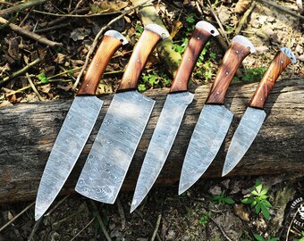 Hand Forged Damascus Chef Set, Handmade Kitchen knife, Damascus Chef knives, Cooking knife, Kitchen knives, Anniversary & Birthday gift