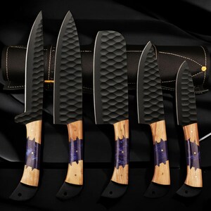 Handmade Damascus Steel Chef Set | Damascus Knife Set for Cooking | Unique Kitchen Gift for Him | Perfect Christmas Gift
