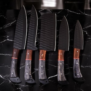 Juego de 5 cuchillos de chef de acero de Damasco forjado a mano, juego de cuchillos de Damasco, juego de cuchillos de chef de Damasco, juego de cuchillos de cocina de Damasco, regalos de Navidad.