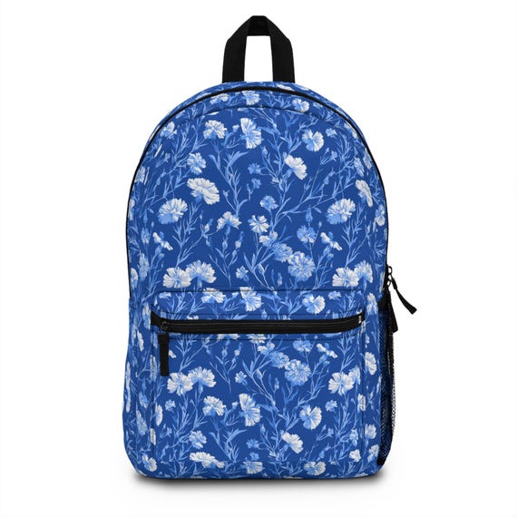 Midnight Blue Floral | Backpack | Elegant Blue and White  display picture 2