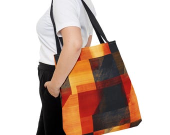 Bold Geometric Plaid Tote Bag Pattern in Warm Tones | Tote Bag
