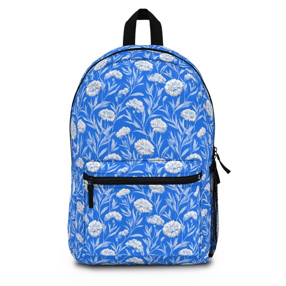 White Carnations on Cobalt Blue | Backpack | Elegant Floral  display picture 3