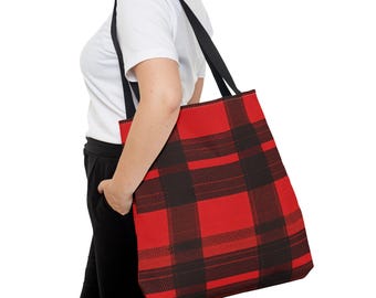 Red and Black Tartan-Inspired Tote Bag Pattern - Tote Bag
