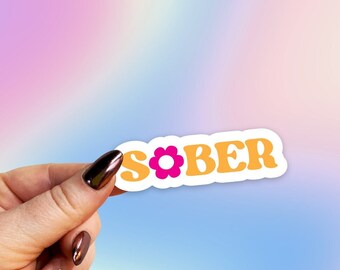 Retro Nüchtern Aufkleber - Niedlicher Sobriety Reverse Vinyl Aufkleber, Pastellfarbener ästhetischer Aufkleber für Wasserflasche, Laptop, Journal, Geschenk für ein nüchternes Leben