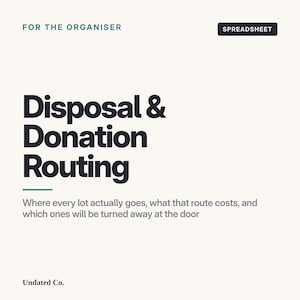 Disposal and Donation Routing Spreadsheet, Charity Pickup Planner, Haul Away Cost Comparison for Professional Organizers