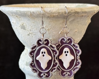 Polymer Clay Ghost Earrings: Vintage Style Halloween Dangle Earrings