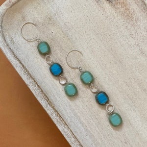 Boho Dangle Earrings: Blue Bead Silver Plated Earrings