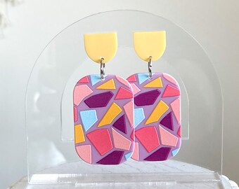 Acrylic geometric earrings, bright colors, Mother’s Day gift, stud dangle earrings, statement earrings, earrings for her