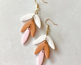 Polymer clay earrings, leaf earrings, birthday gift for her, earrings for fall, boho jewelry, dangle earrings, plant jewelry