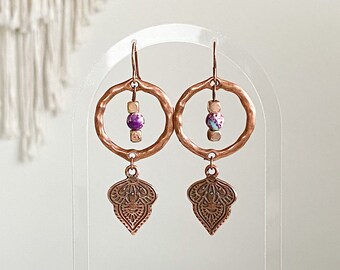 Boho dangle earrings, copper jewelry, Valentine’s Day gifts for her, nickel free  earrings for women