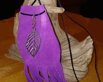 LITTLE PURPLE 5 inch POUCH Leather,  4 inch fringe, 9 inch total