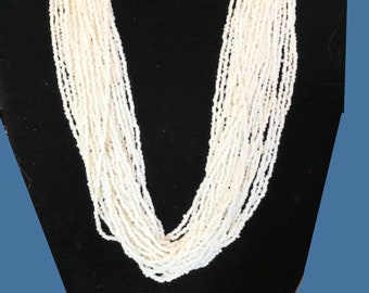 THIRTY STRANDS, WHITE Necklace with free earrings,, 1980s, tiny glass beads