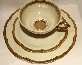 Tea set of three, BAVARIAN Fine Porcelain, Gold trim, luncheon, Bridesmaid gift, wedding, special luncheon, tea party