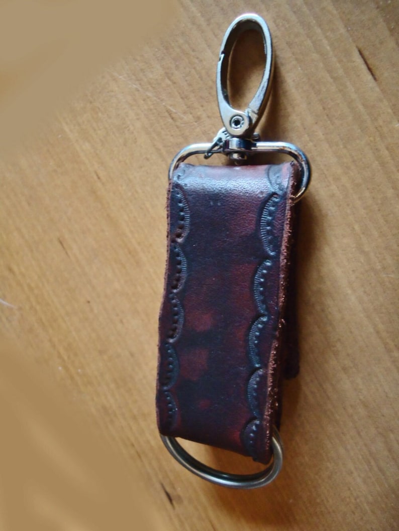 Heavy Duty DARK LEATHER key holder, STAMPED, strong image 1