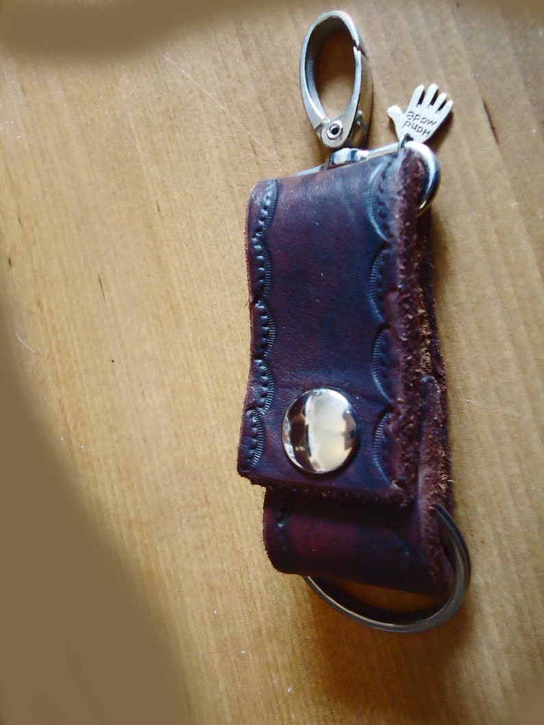 Heavy Duty DARK LEATHER key holder, STAMPED, strong image 5