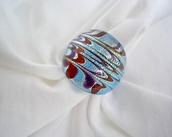 Vintage Silver, Blue, and Brown Glass Ring Size 8